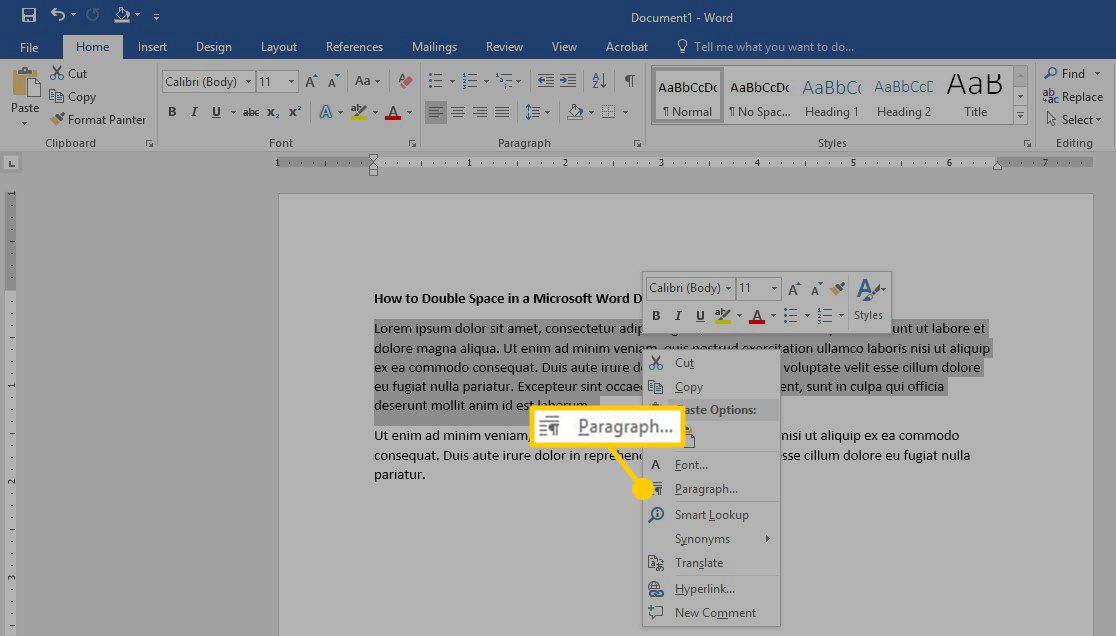 Zdvojnásobte mezeru v textu v aplikaci Microsoft Word