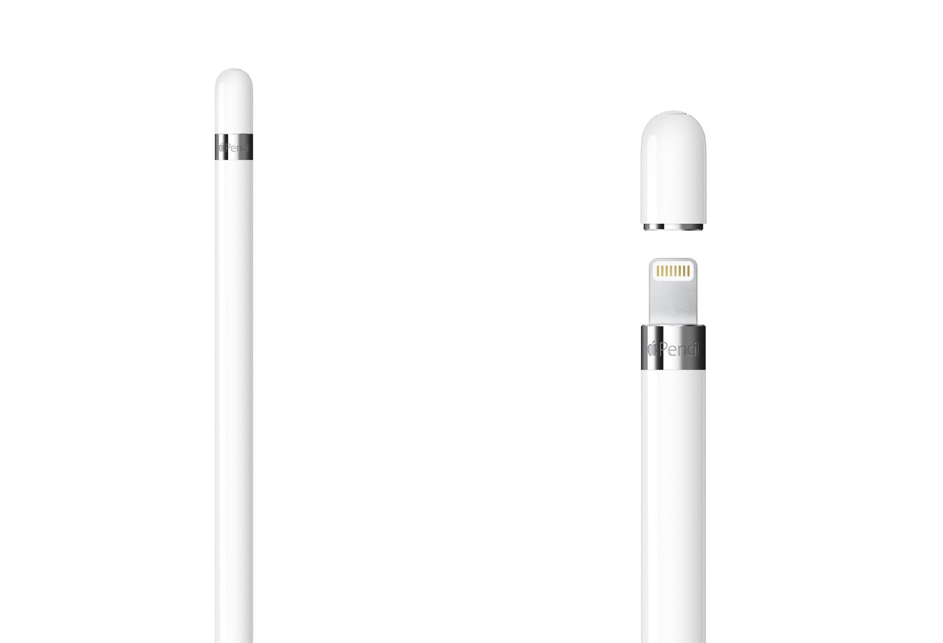 První generace Apple Pencil s odstraněným víčkem.