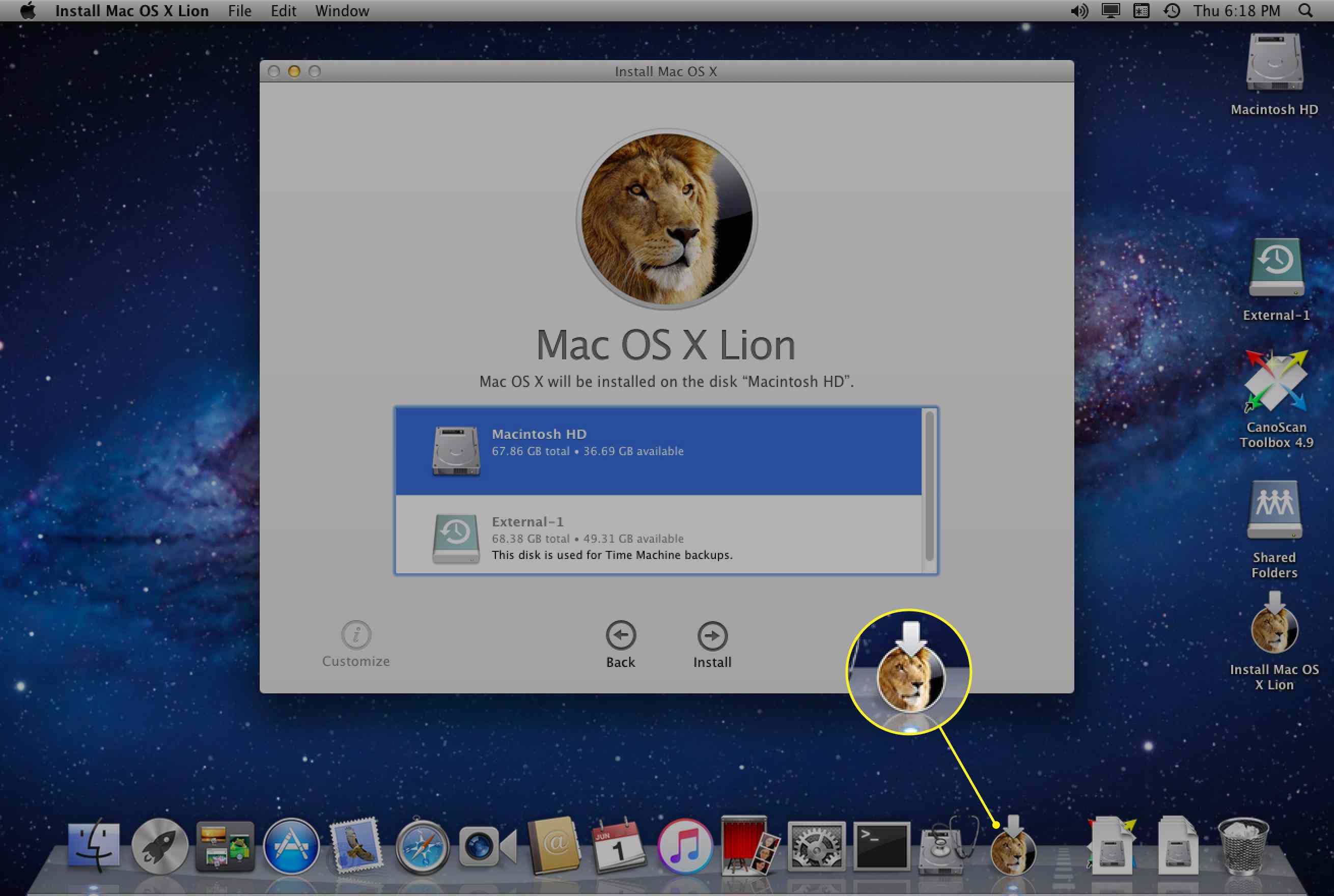 Ikona instalace Lion na Mac Dock