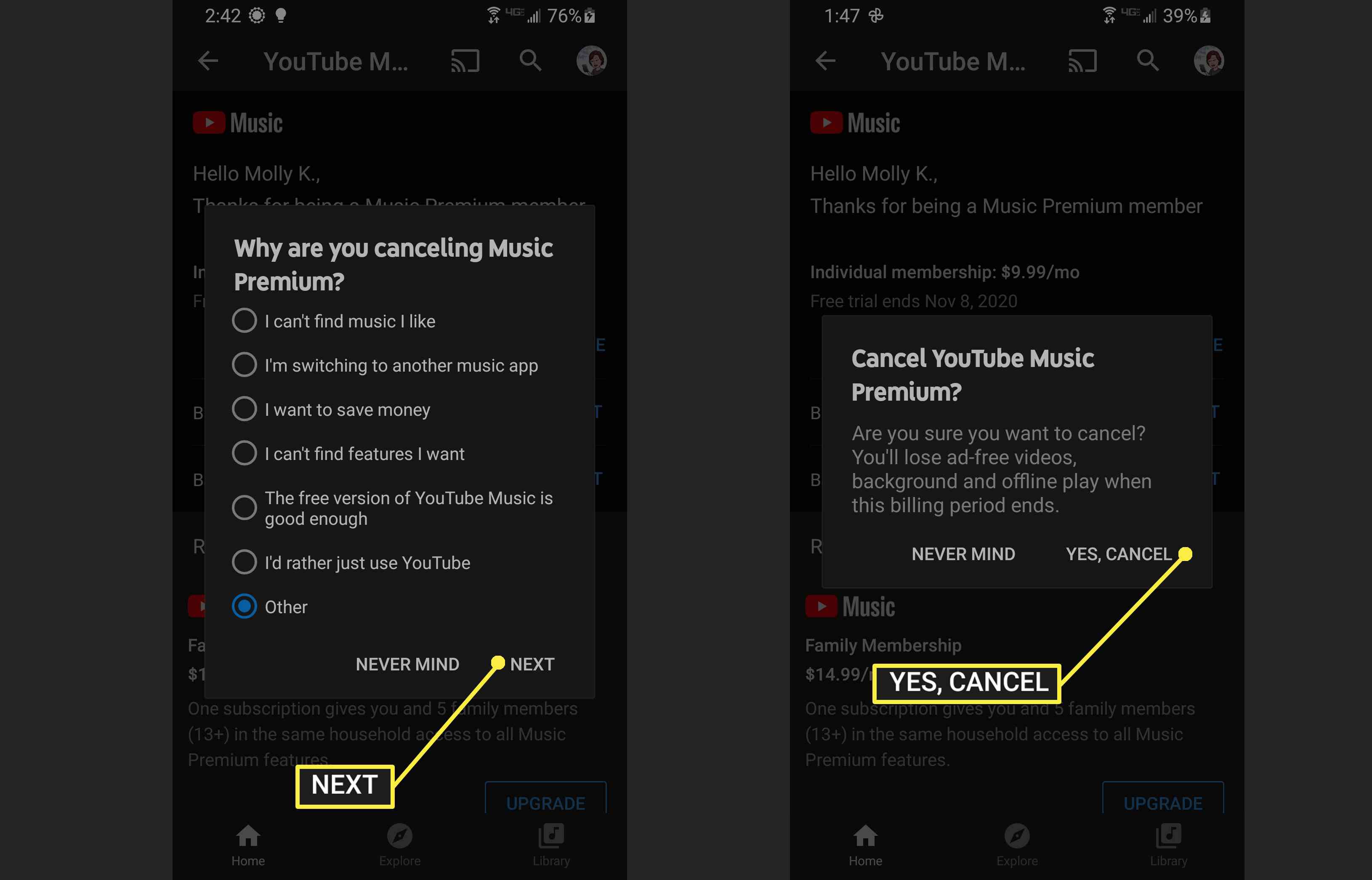 Zrušení služby YouTube Music v mobilní aplikaci.