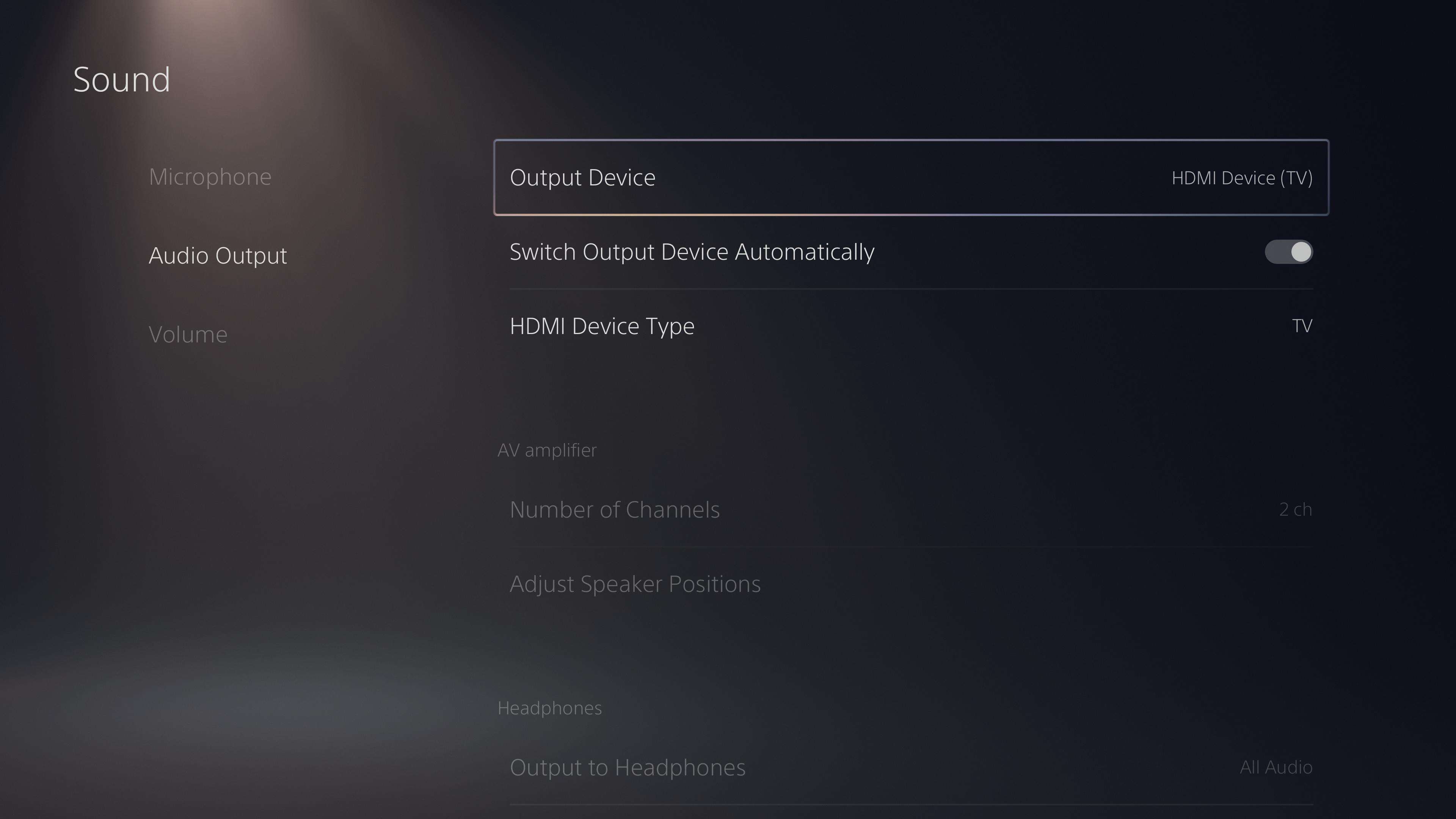 Output Device v nabídce Audio Output