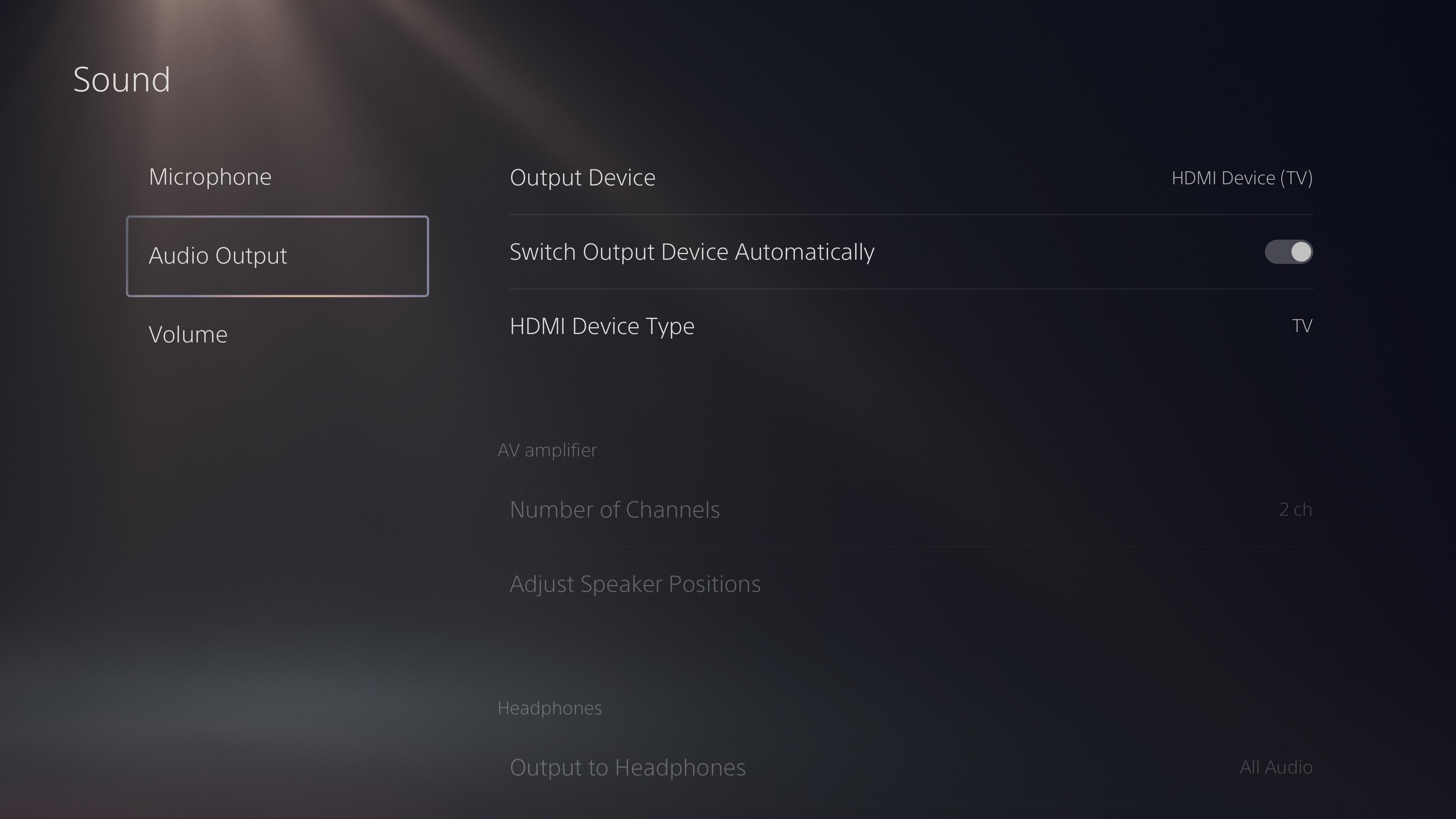 Zvukový výstup v nastavení zvuku PS5