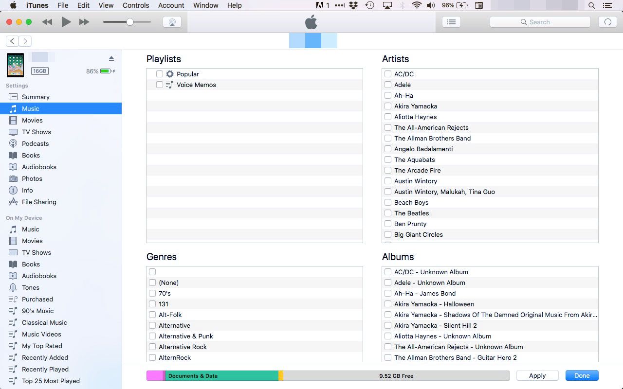 Položky k synchronizaci s iPadem v iTunes