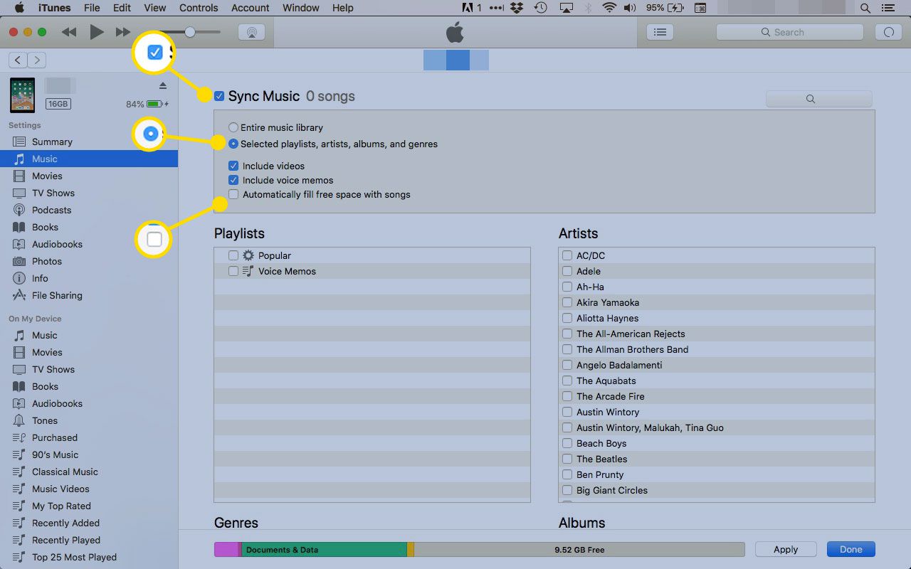 Nastavení synchronizace hudby pro iPad v iTunes