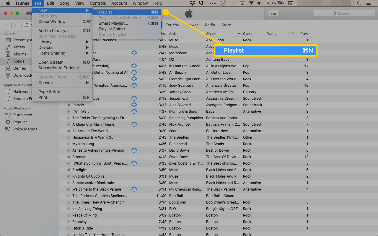 Nová možnost Seznam skladeb v iTunes 12