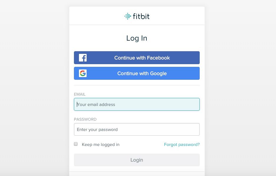Přihlašovací stránka Fitbit