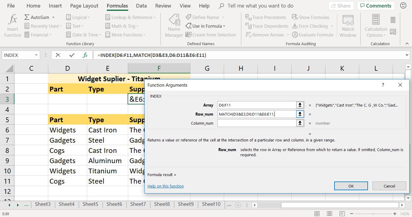 Jak zadat argument MATCH ve funkci INDEX v aplikaci Excel