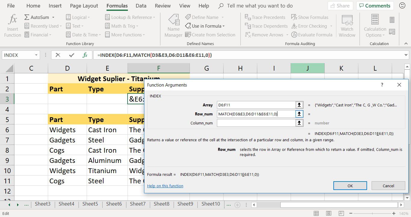 Jak zadat argument MATCH ve funkci INDEX v aplikaci Excel