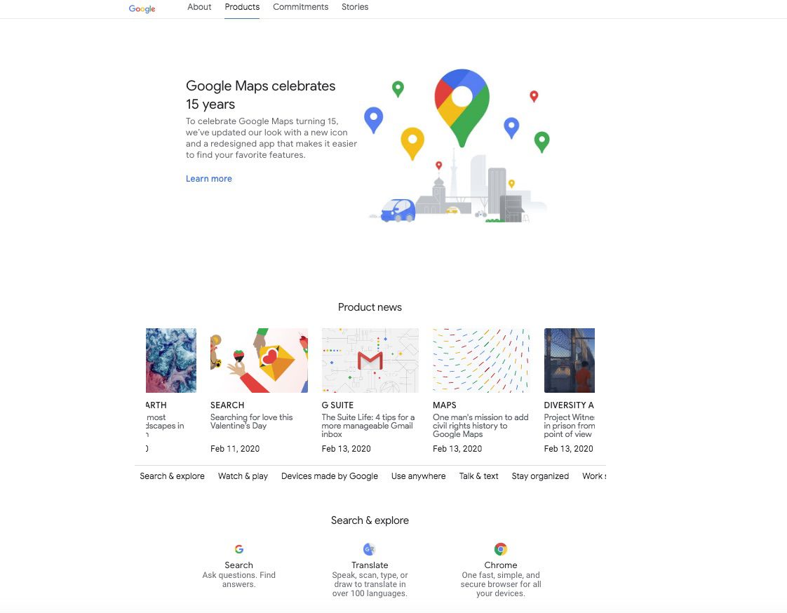 Stránka produktů Google