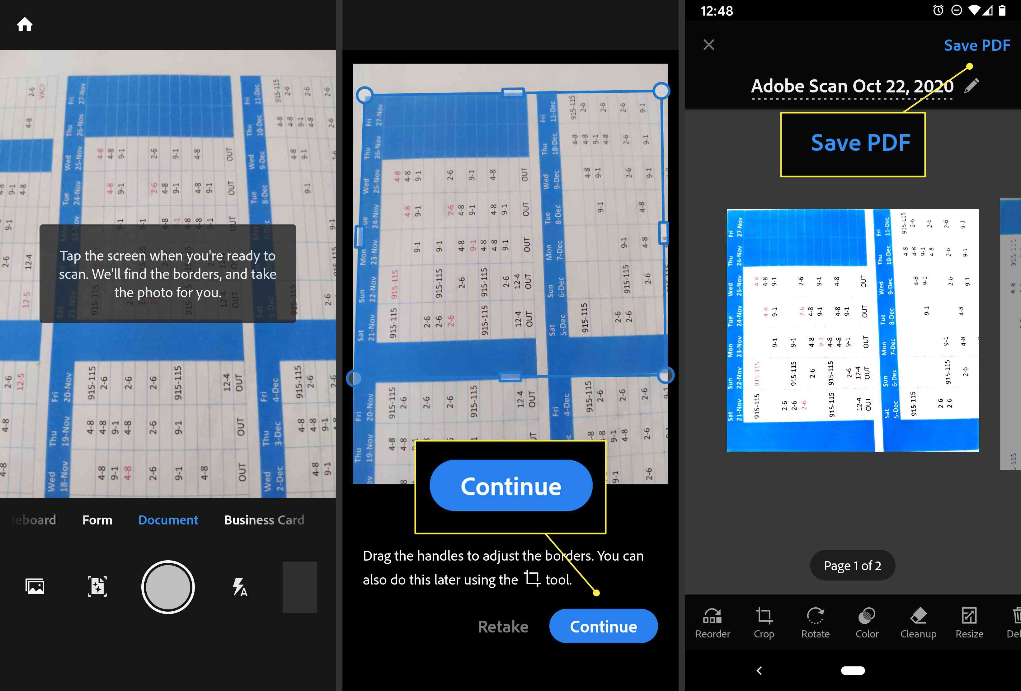 Skenování dokumentu v aplikaci Adobe Scan v systému Android