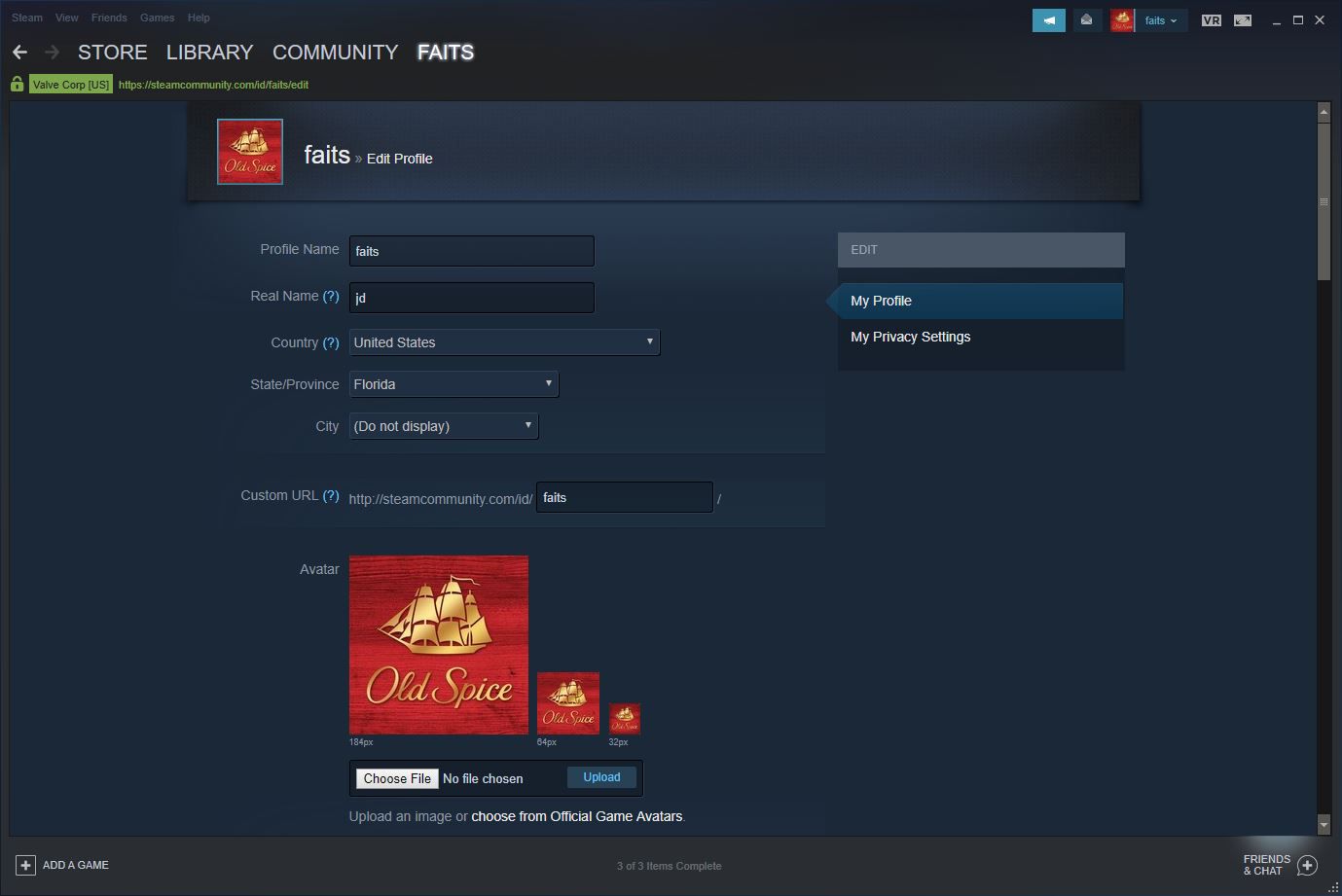 Screenshot rozhraní uživatelského profilu Steam.
