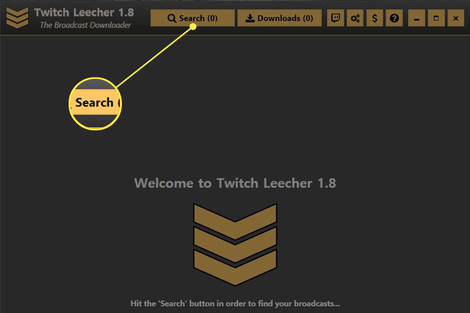 Vyhledávací lišta v Twitch Leecher