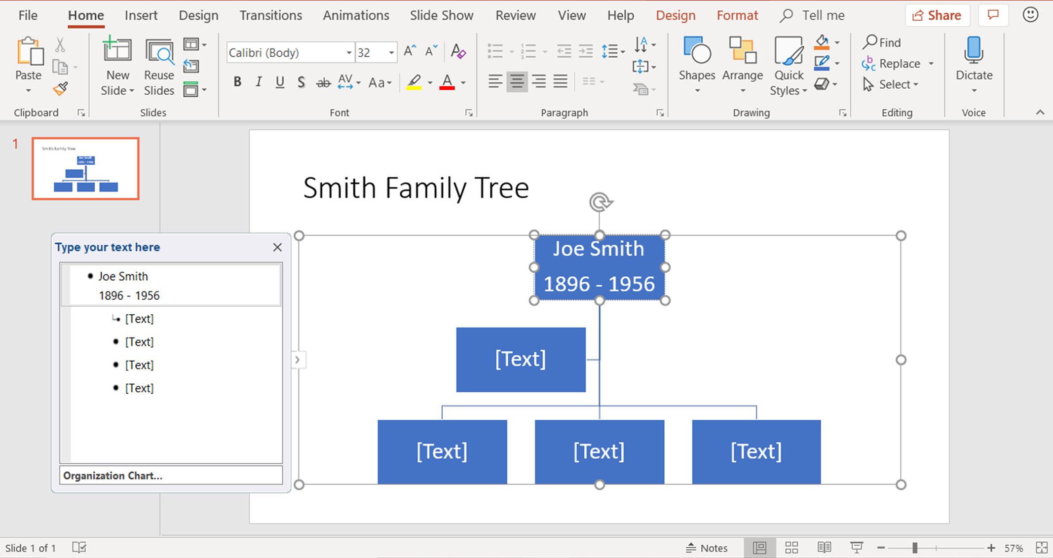 Snímek obrazovky ukazující, jak upravit text ve tvaru v aplikaci PowerPoint