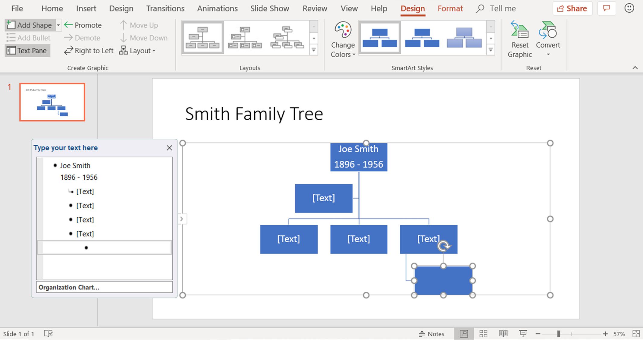 Snímek obrazovky ukazující, jak přidat nový tvar do obrázku SmartArt v aplikaci PowerPoint