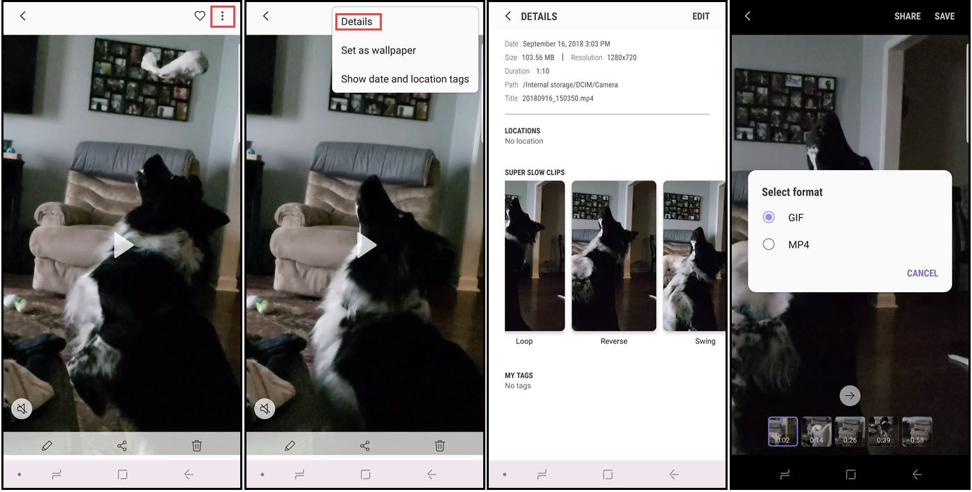 Jak uložit zpomalené video jako GIF na Galaxy Note 9.