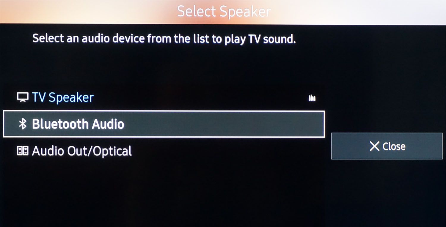 Příklad nabídky TV Sound Settings - Bluetooth Audio Out