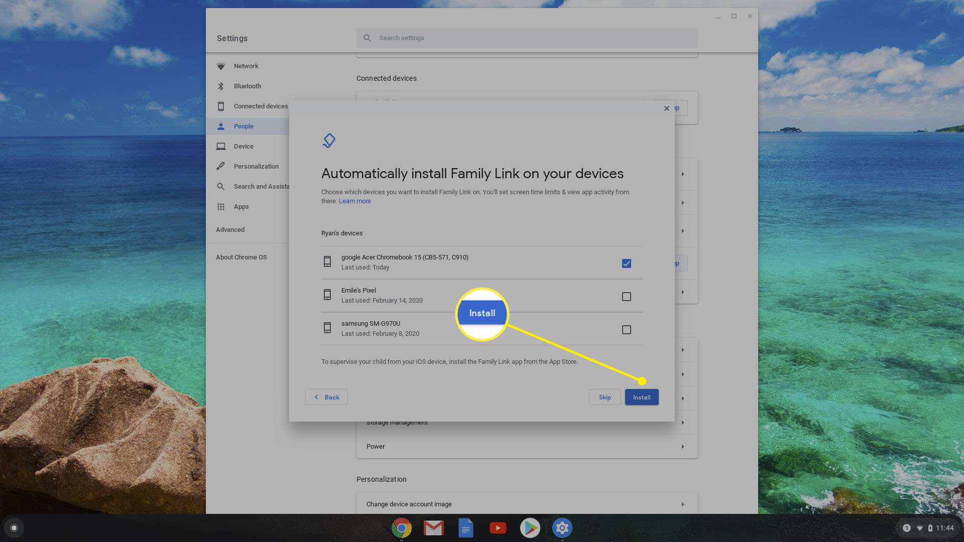 nainstalovat rodinný odkaz na zařízení pomocí Chromebooku