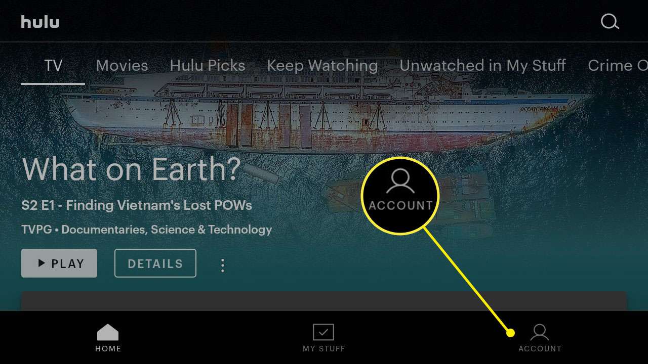 Otevřete aplikaci Hulu a klepněte na Účet.