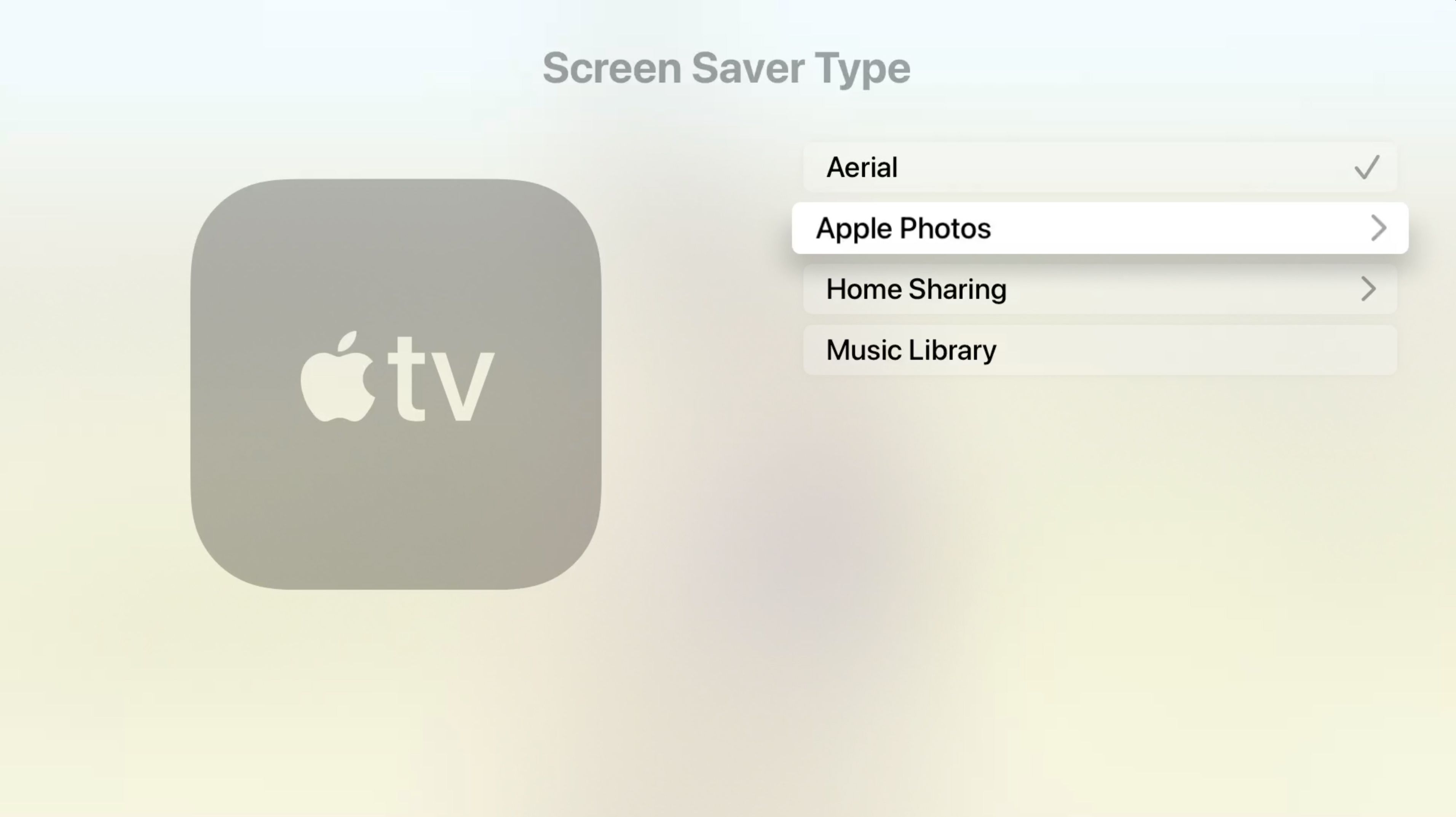 Spořič obrazovky Apple TV Typ obrazovky s vybranými aplikacemi Apple Photos