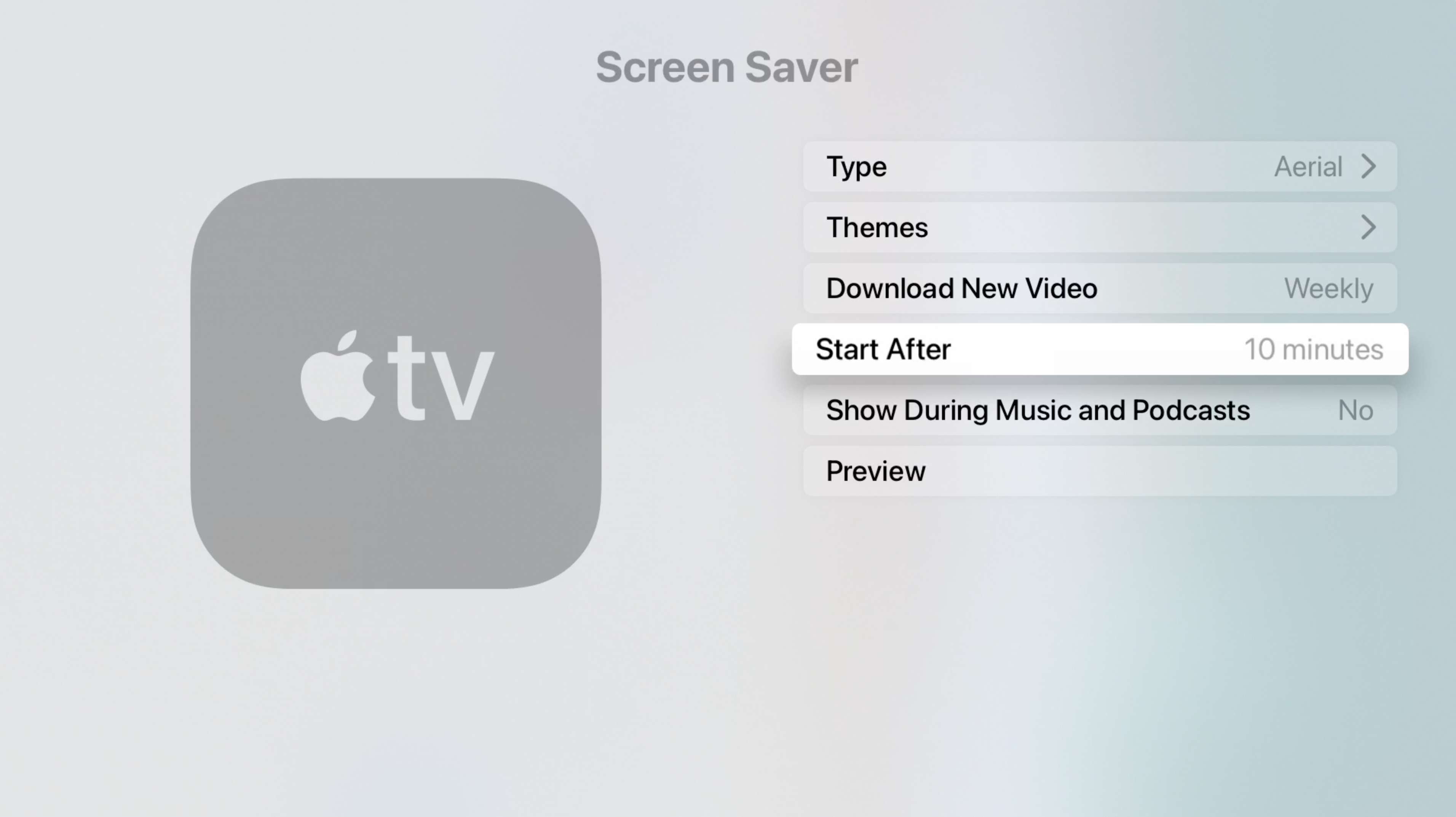 Možnosti spořiče obrazovky na Apple TV