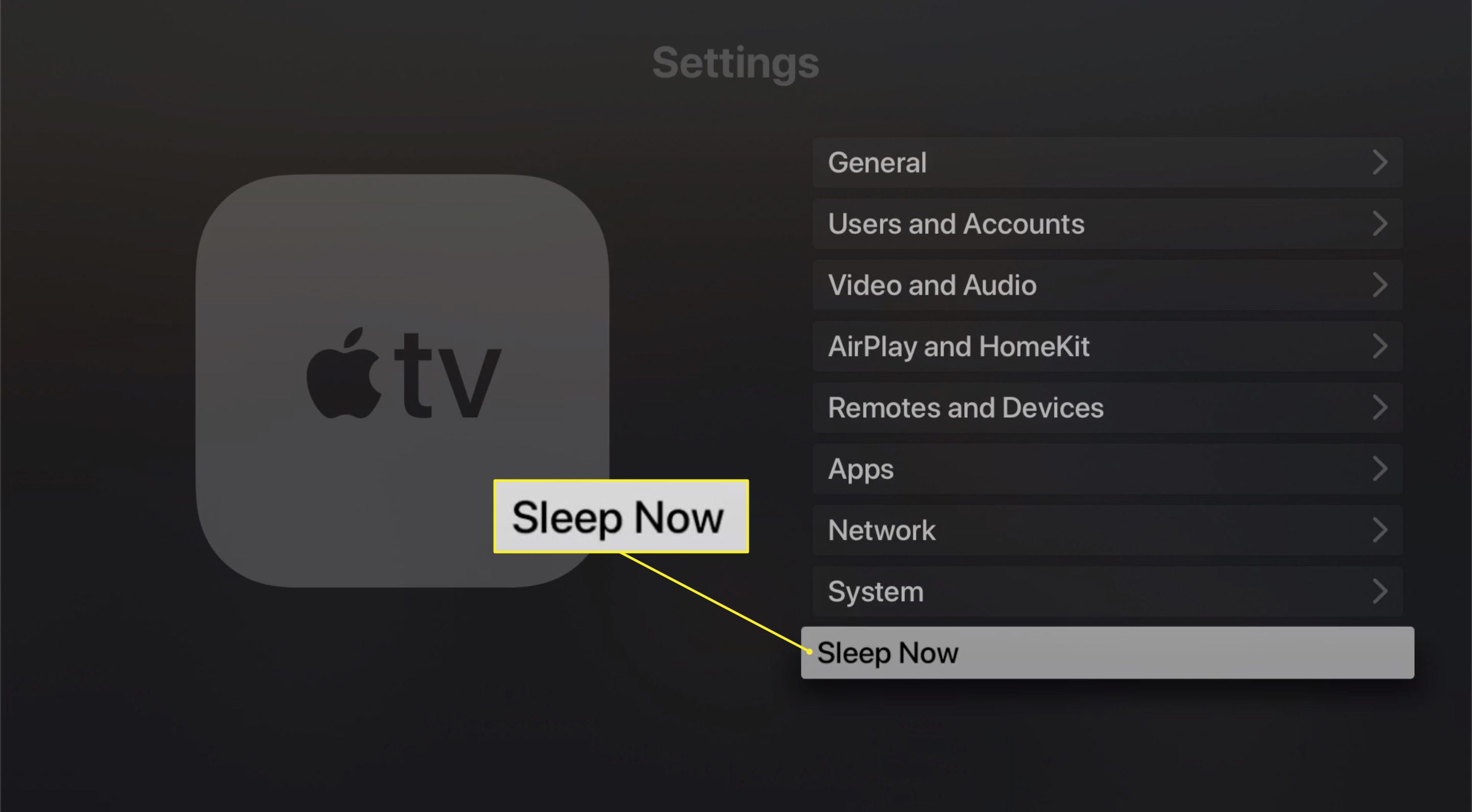 Tlačítko Spánek na Apple TV