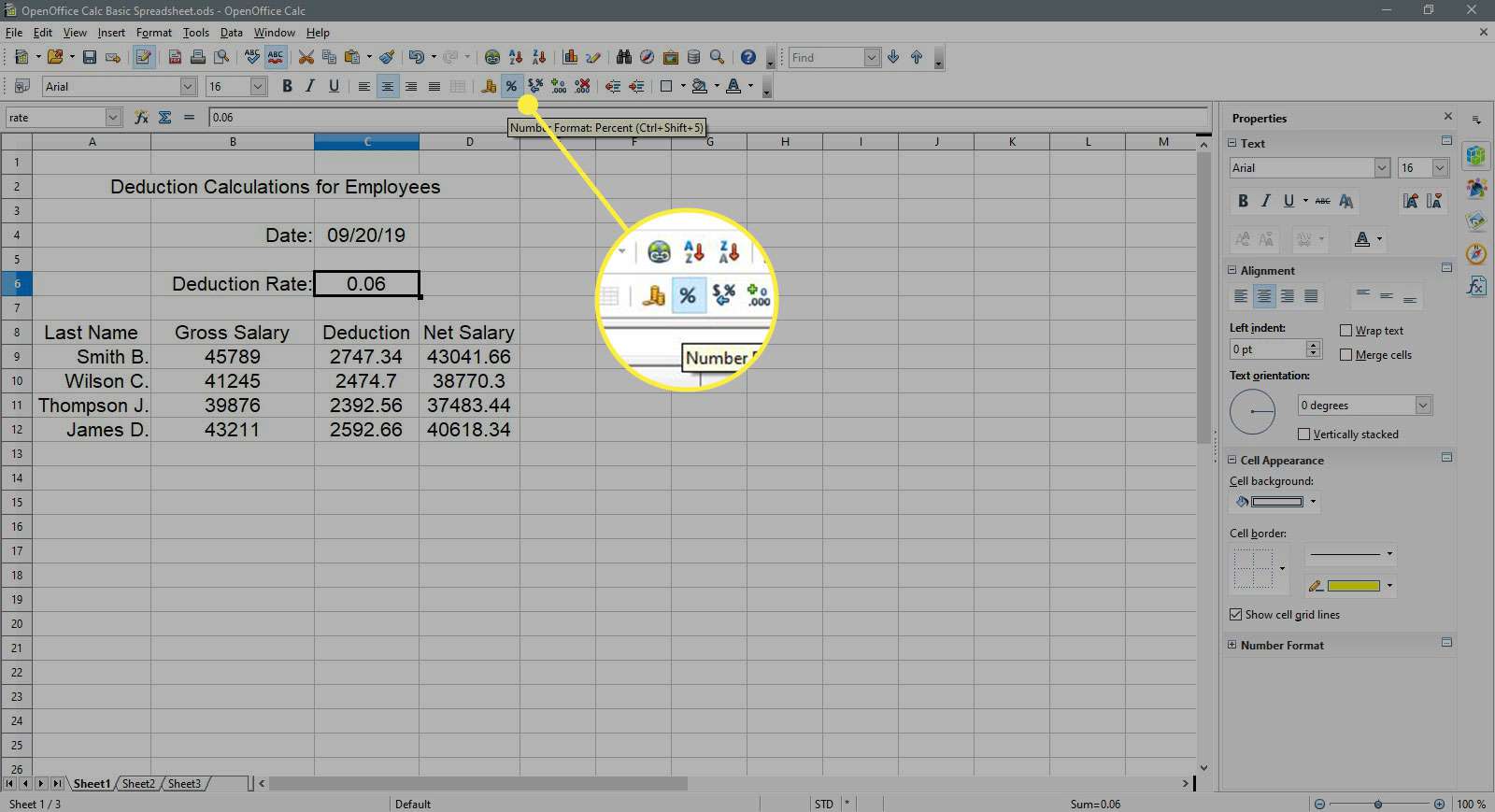 Tlačítko "Formát čísla: Procenta" v OpenOffice