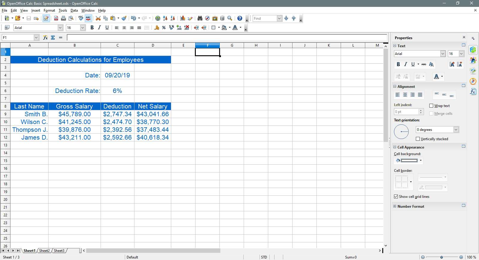 Výběr dat pro změnu na nebesky modrou v OpenOffice Calc.