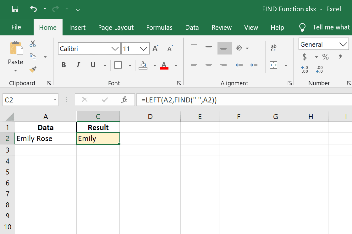 Funkční vzorec aplikace Excel FIND pro získání křestního jména