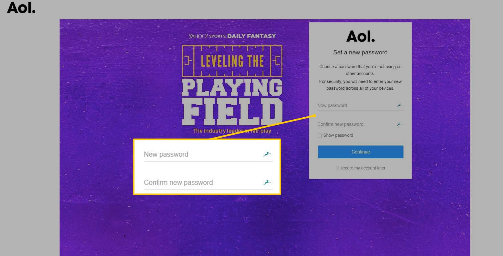 Pole hesla na AOL