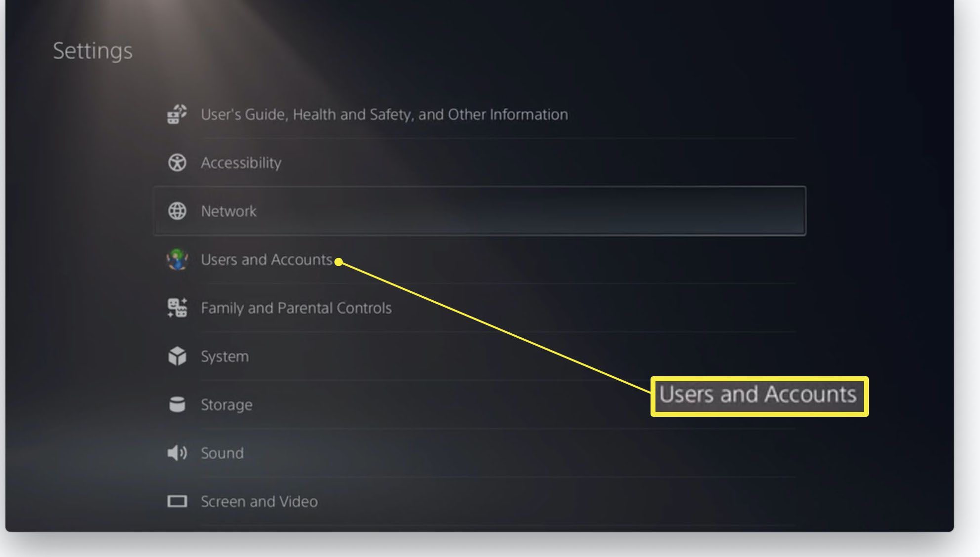 Nastavení PlayStation 5 se zvýrazněnými uživateli a účty