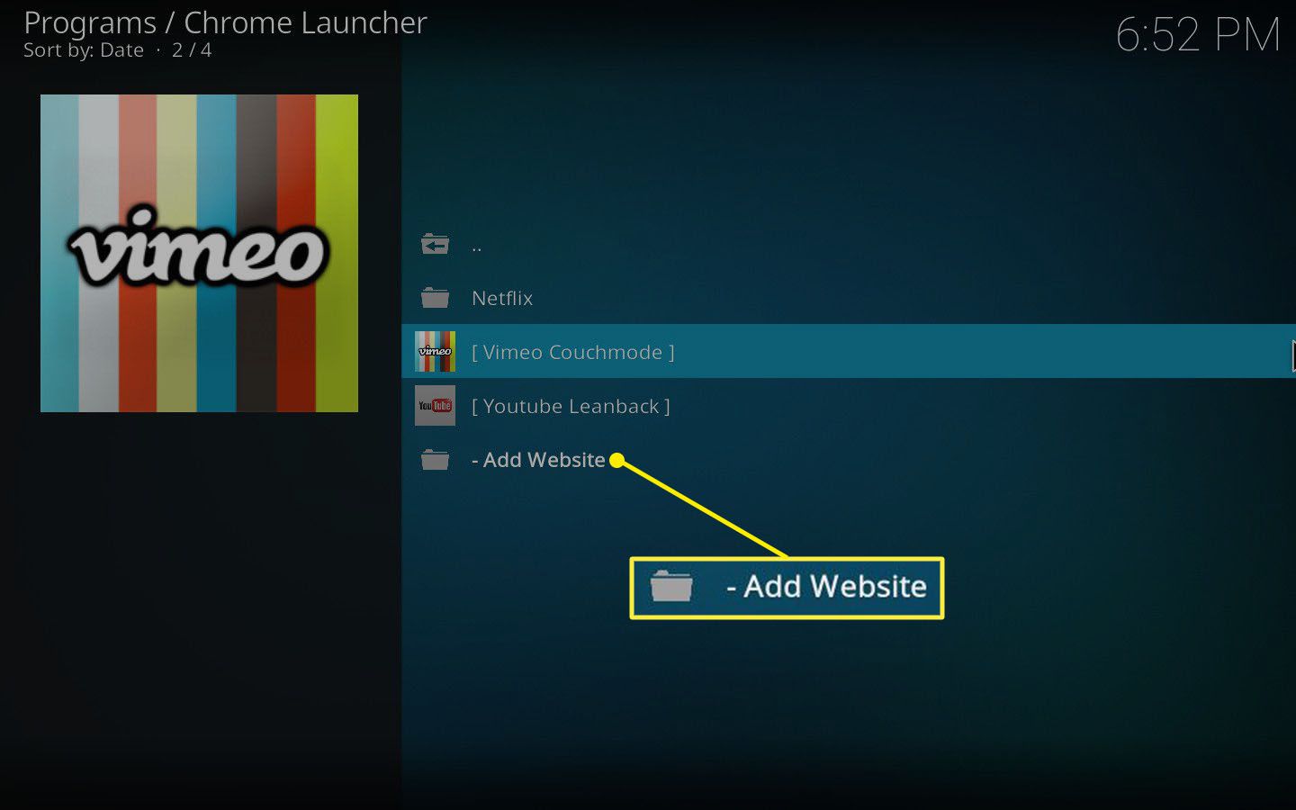 Stránka doplňku Kodi Chrome Launcher