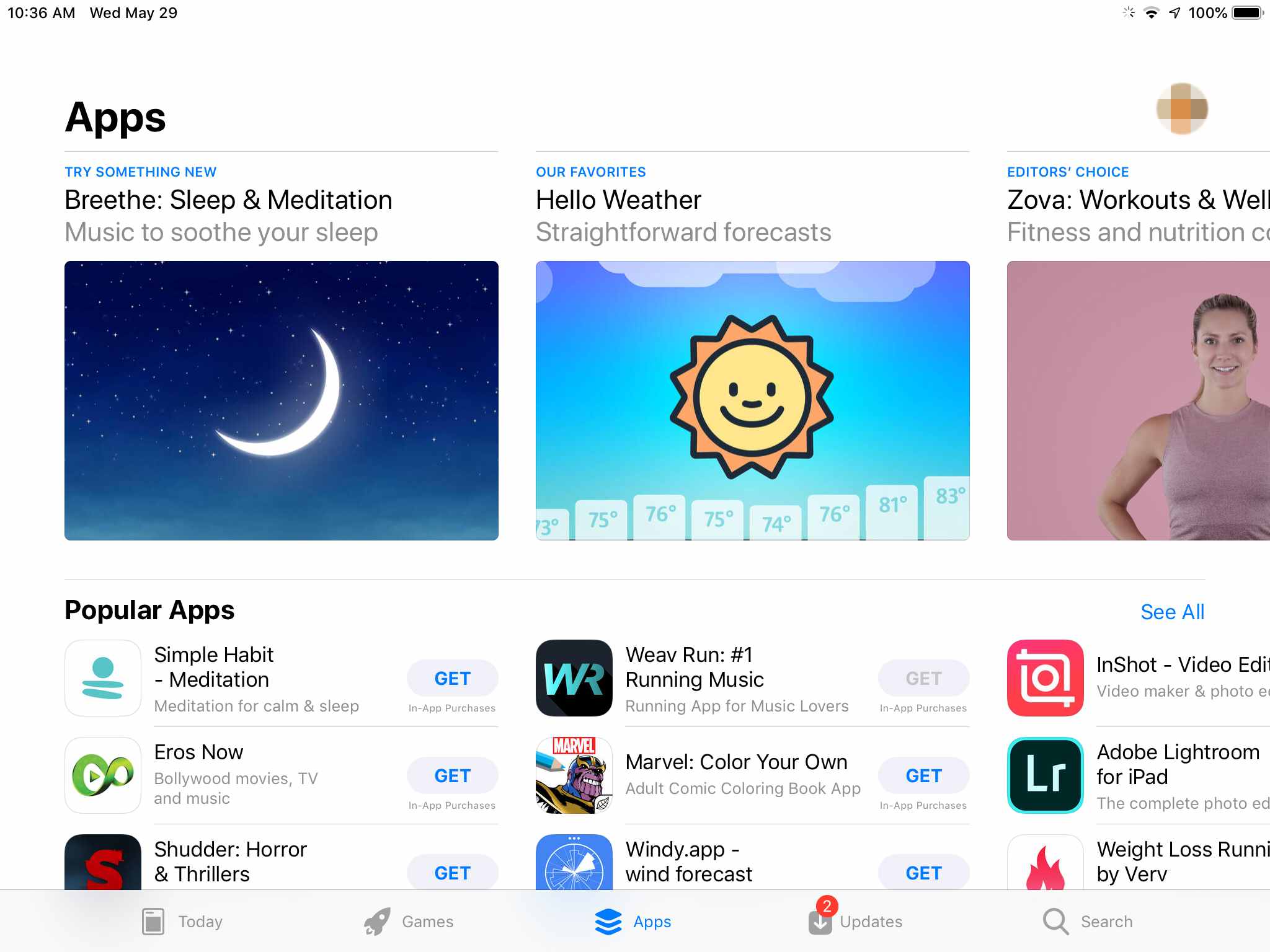 Obrazovka aplikací App Store