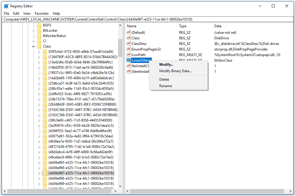 Odstranění hodnoty registru LowerFilters v systému Windows 10