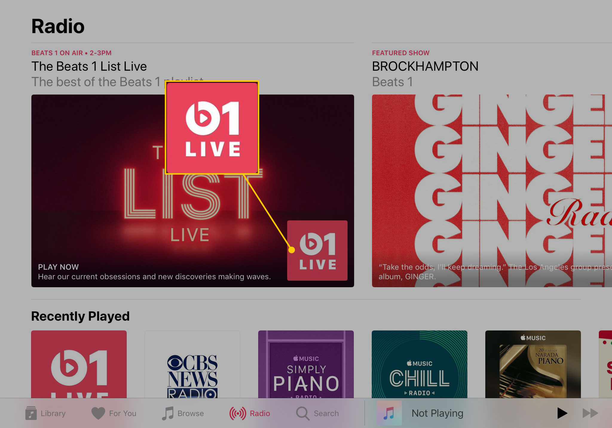 Beats 1 List Live v aplikaci Hudba pro iOS