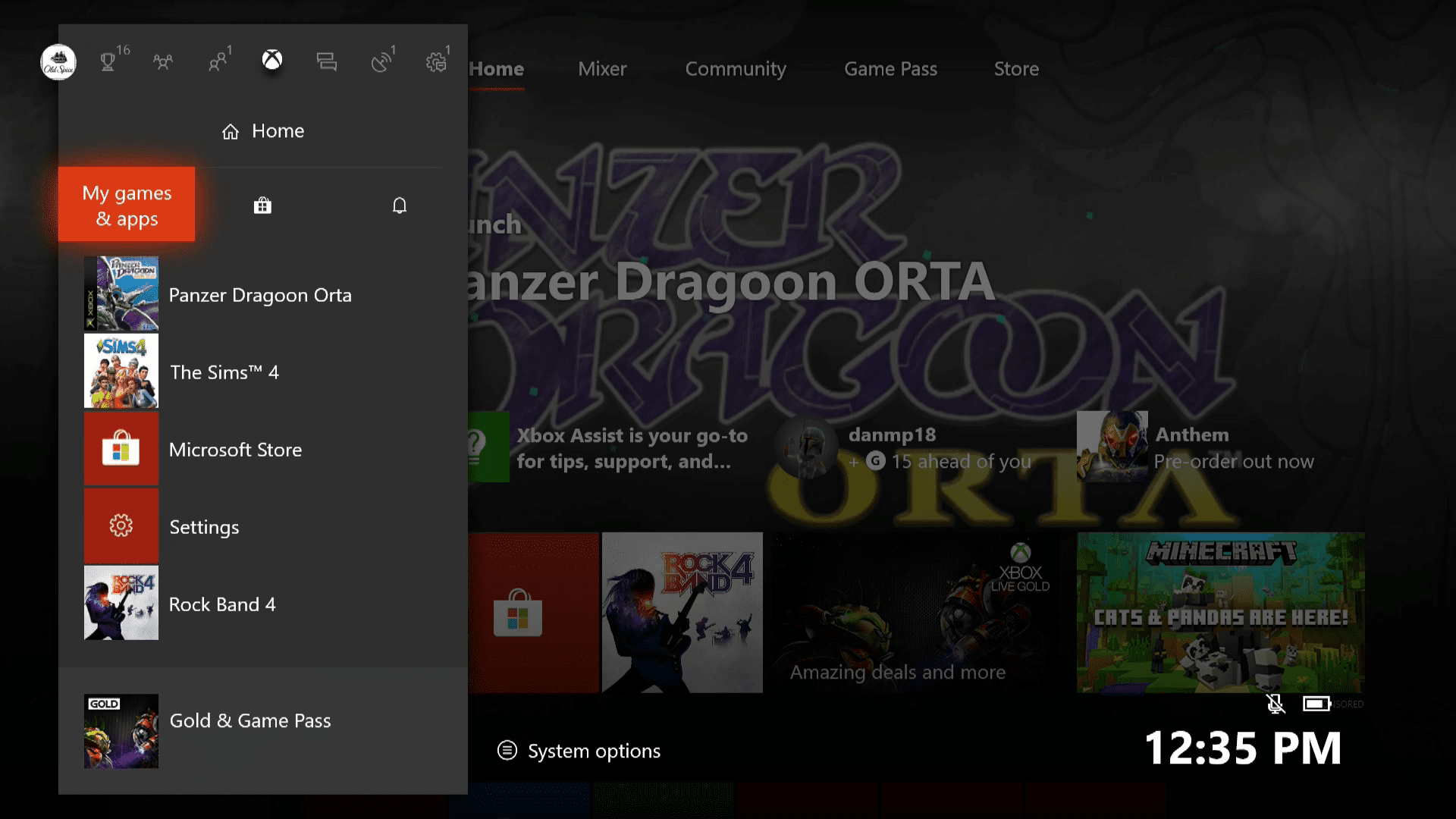 Snímek obrazovky průvodce Xbox One.