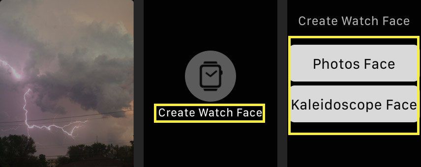 Klepněte na Vytvořit ciferník a potom klepněte buď na Face Photos nebo na Kaleidoscope Face.
