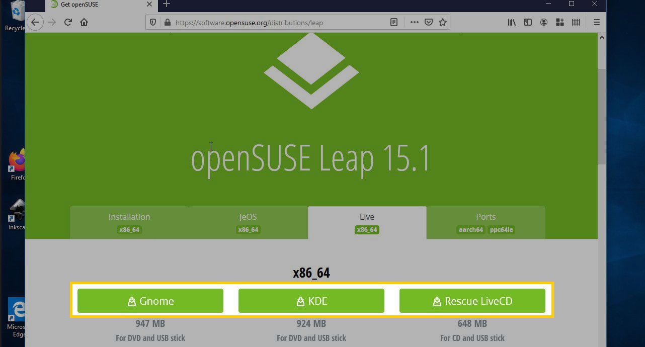 Možnosti na webu openSUSE Leap