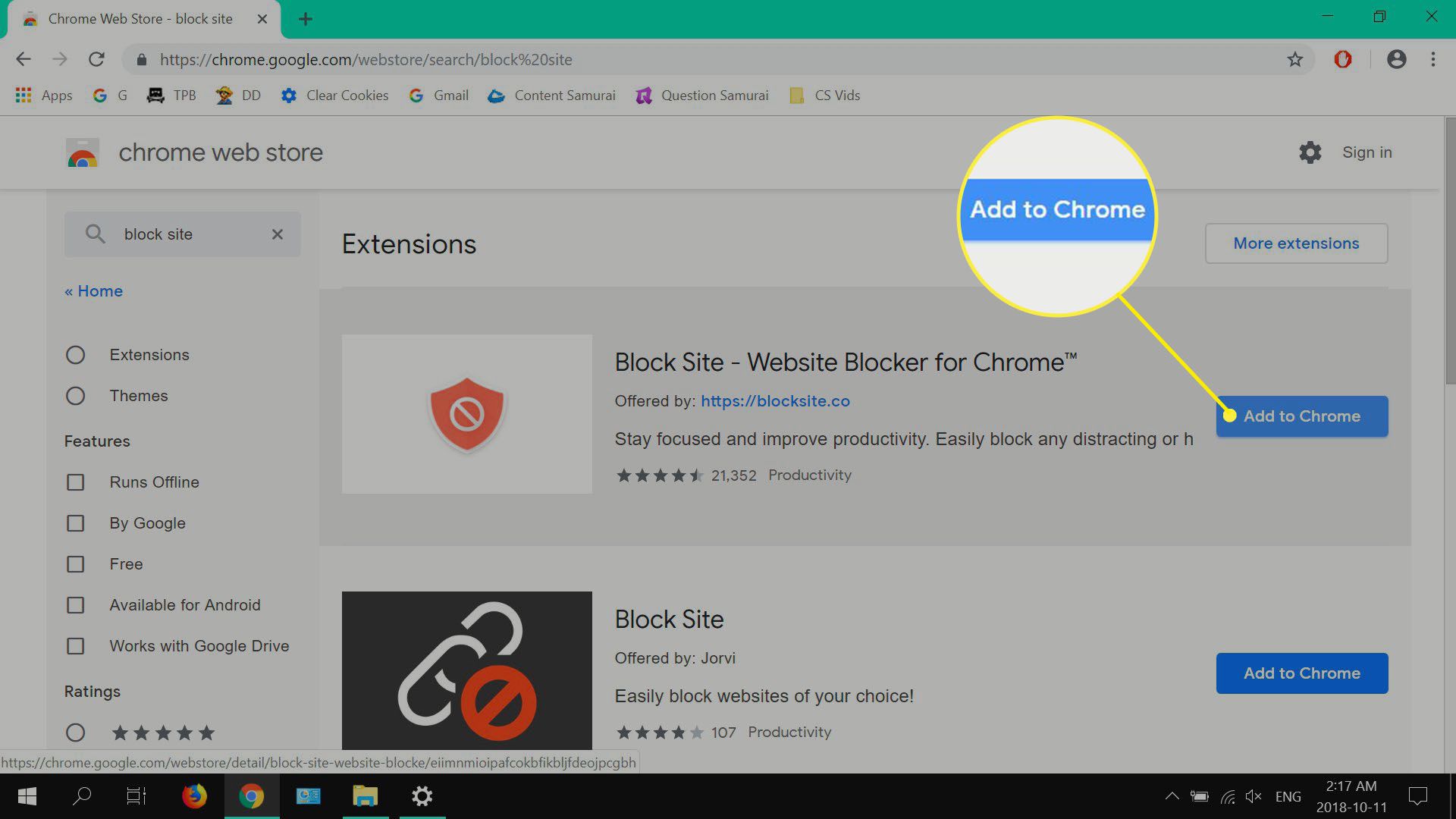 Chrome zobrazuje výsledky hledání rozšíření.