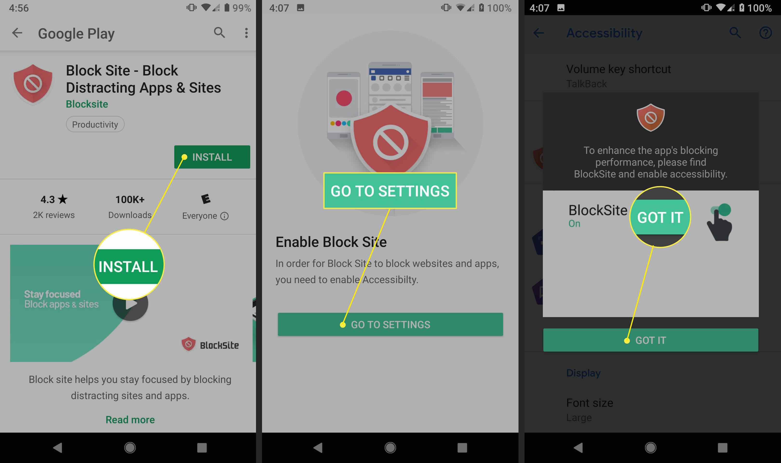 instalace Block Site pro Android.