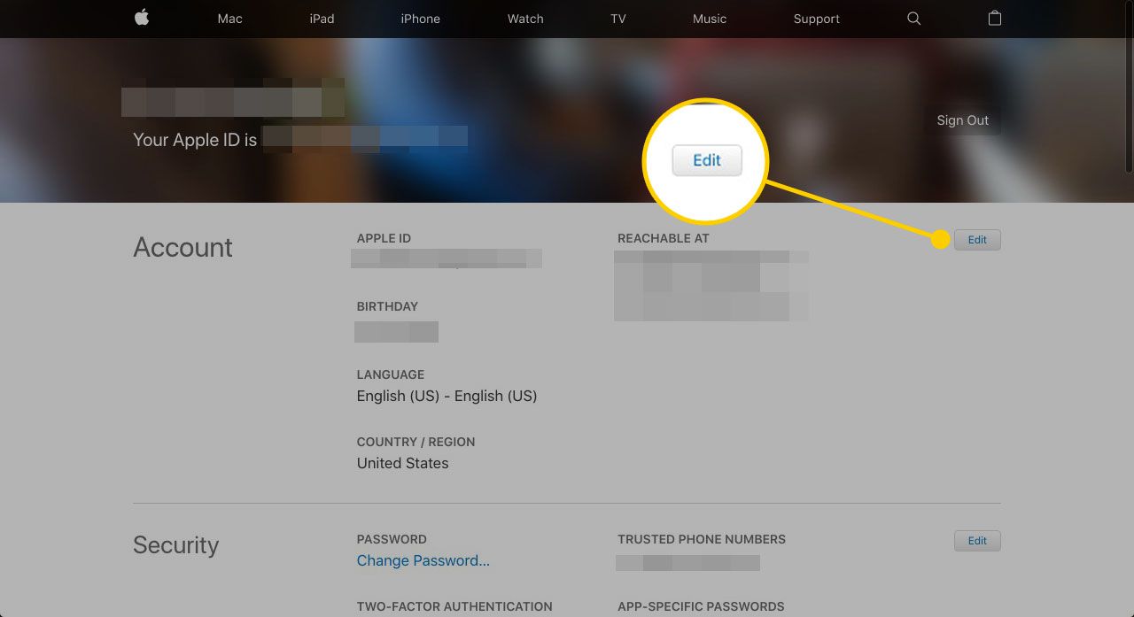 Hlavní stránka účtu Apple ID s tlačítkem Upravit