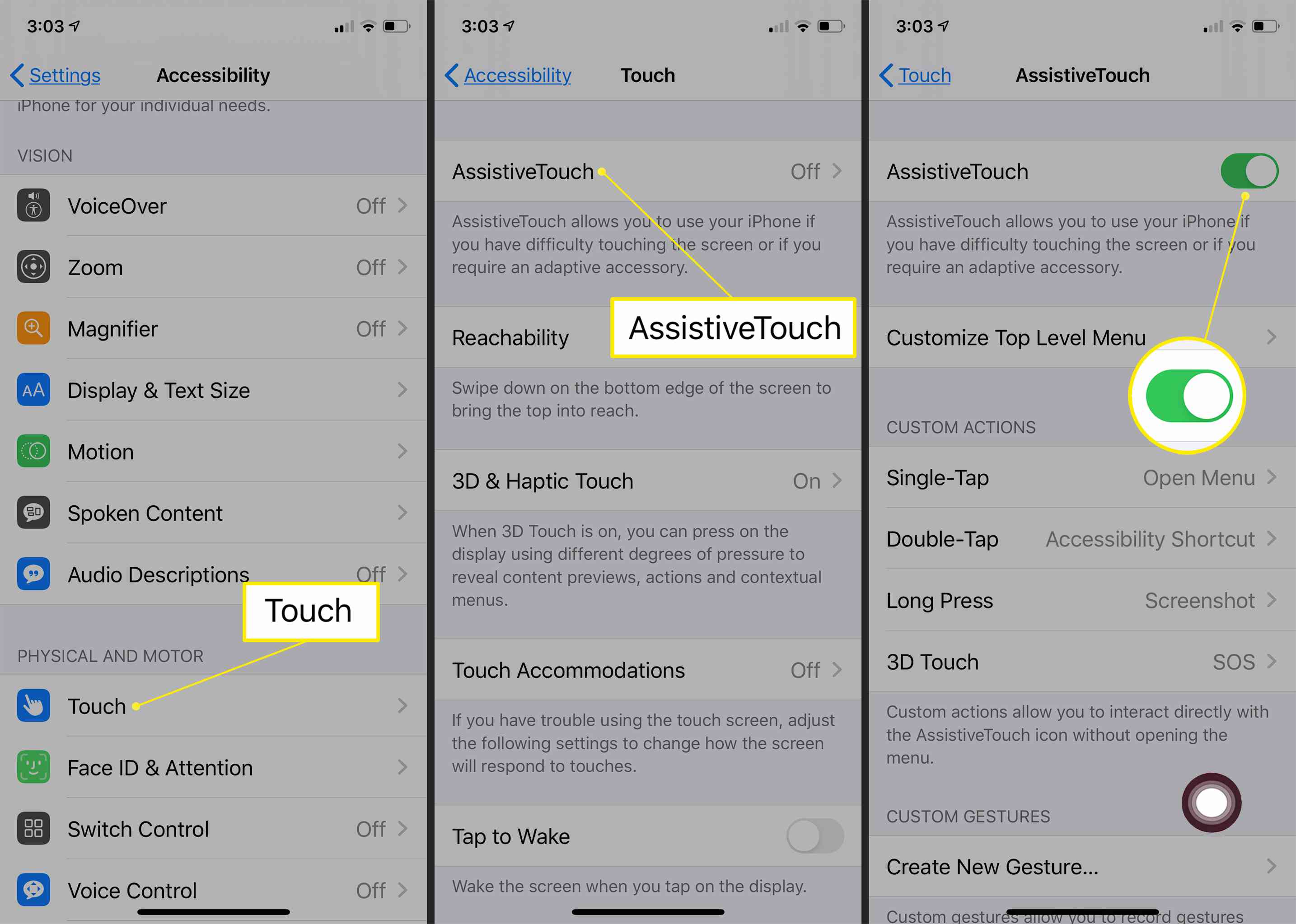 Možnost AssistiveTouch v systému iOS 13