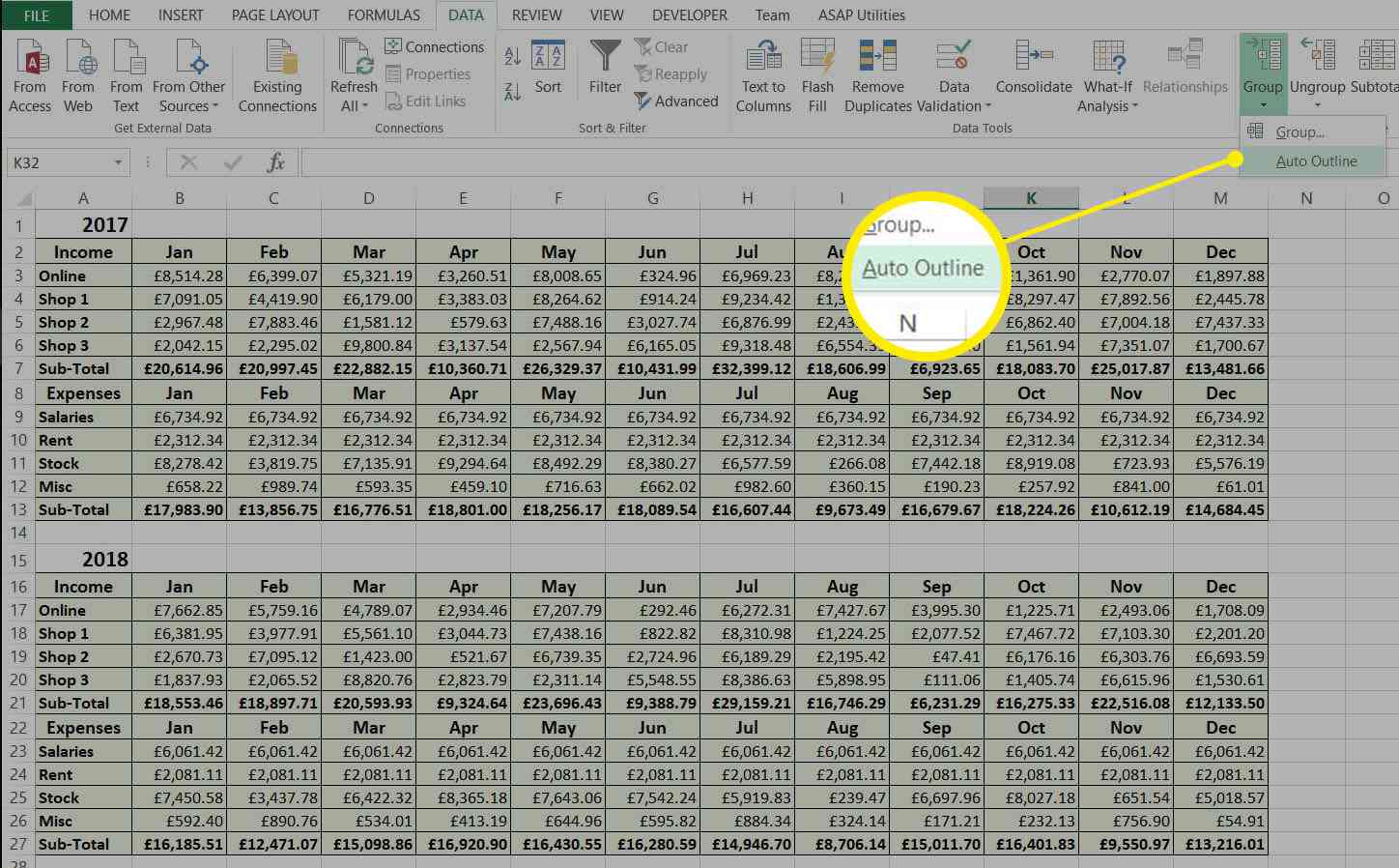 Automaticky vytvářet skupiny v aplikaci Excel