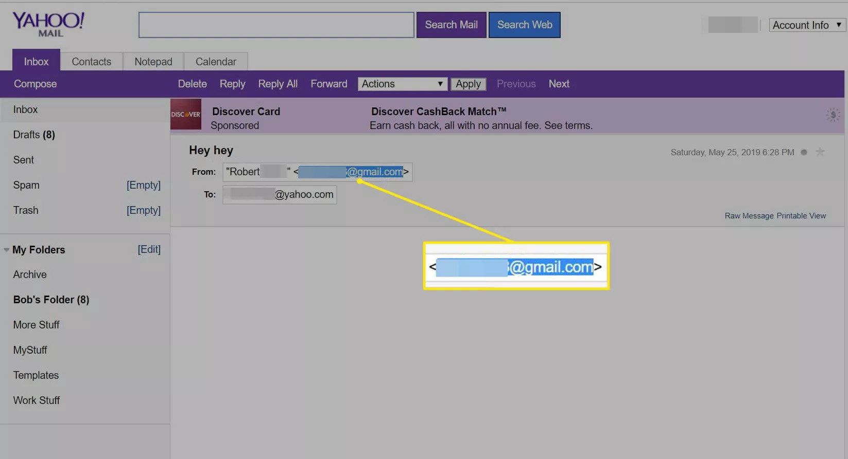 Vybraná e-mailová adresa v Yahoo Mail Basic