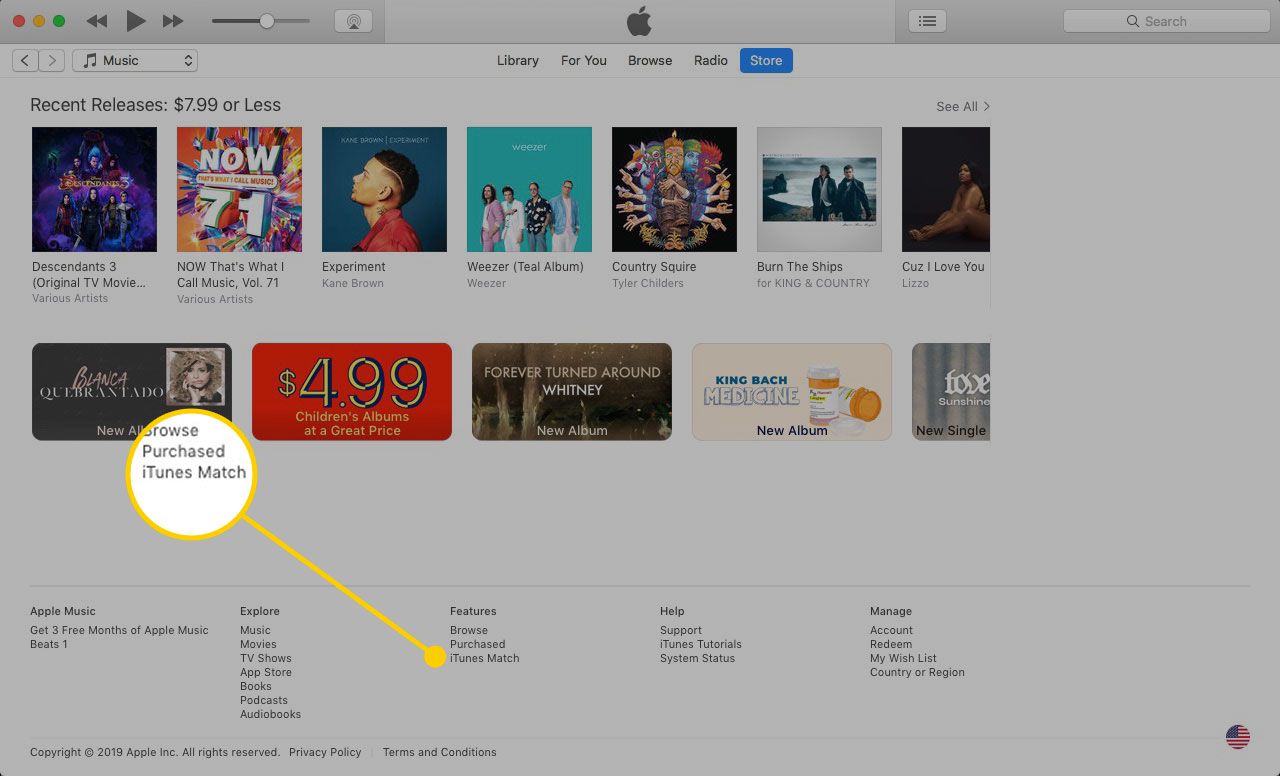 iTunes na Macu se zvýrazněnou položkou iTunes Match