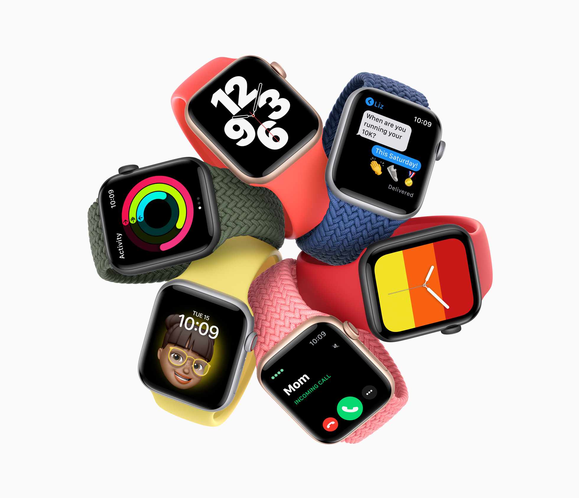 Modely Apple Watch SE v různých barvách.