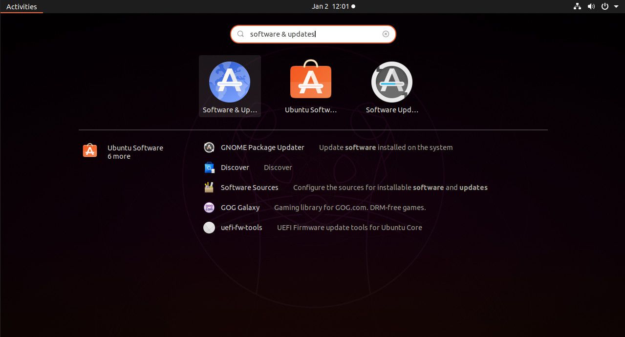 Hledání softwaru a aktualizací v Ubuntu