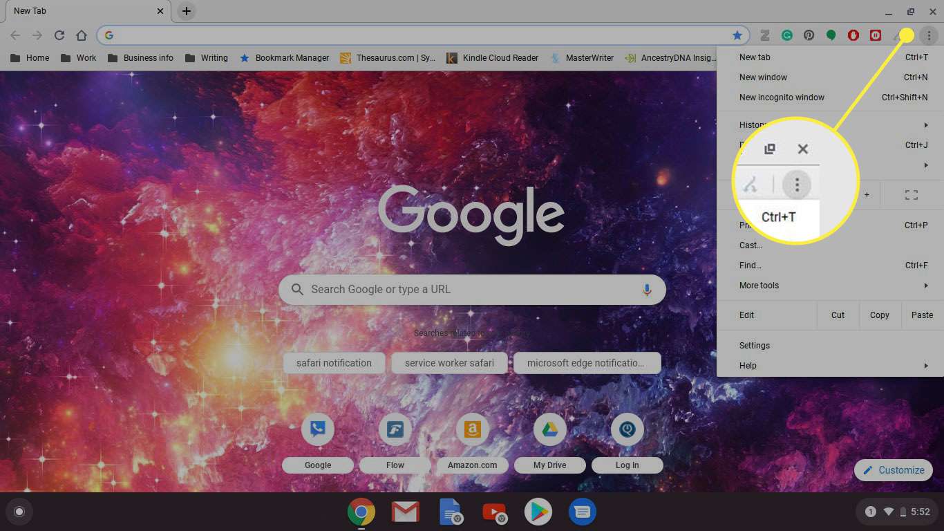 Nabídka Více v systému ChromeOS