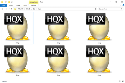 Screenshot několika souborů HQX ve Windows 10