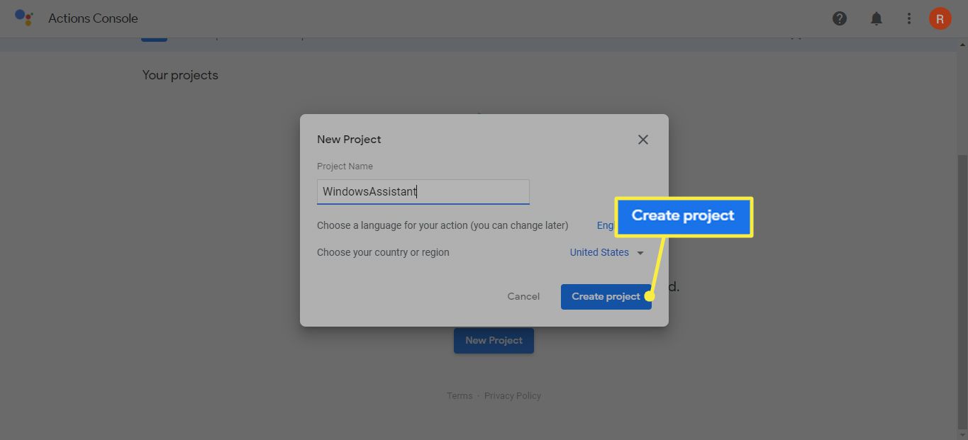  Vytvořte projekt v Google Actions Console