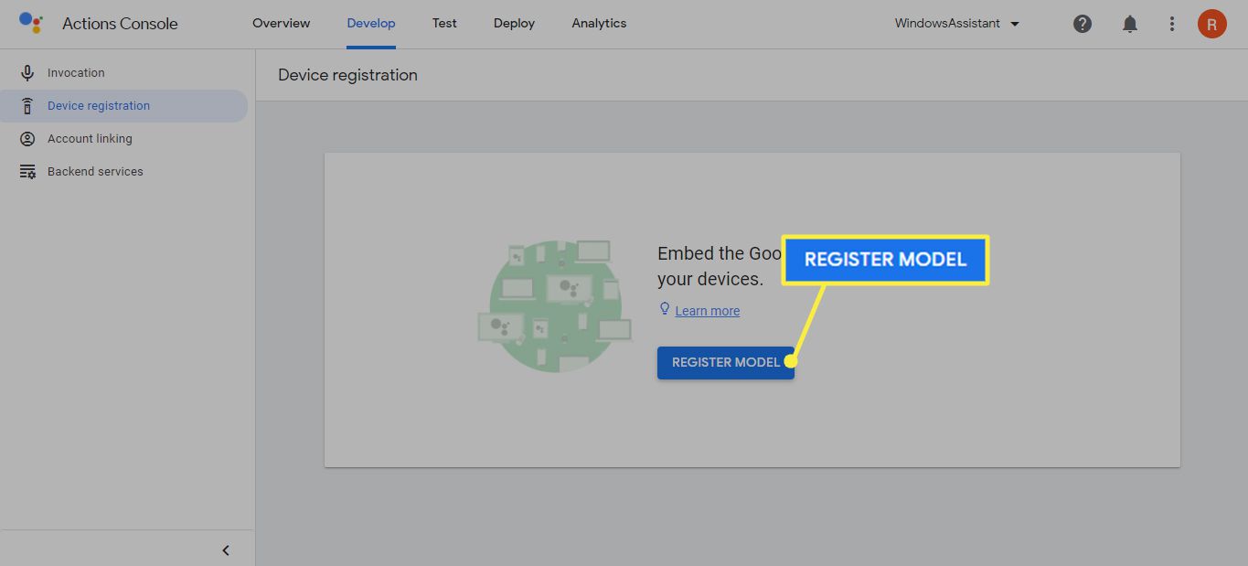 Zaregistrujte model v konzole Google Actions Console